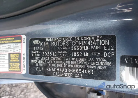 2016 Kia Rio Lx z USA, uszkodzony, nr VIN KNADM4A38G6654061